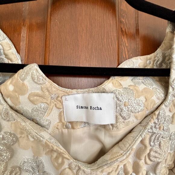 Simone Rocha Cream & Silver Floral Jacquard Dress Size 2 - Picture 2 of 7